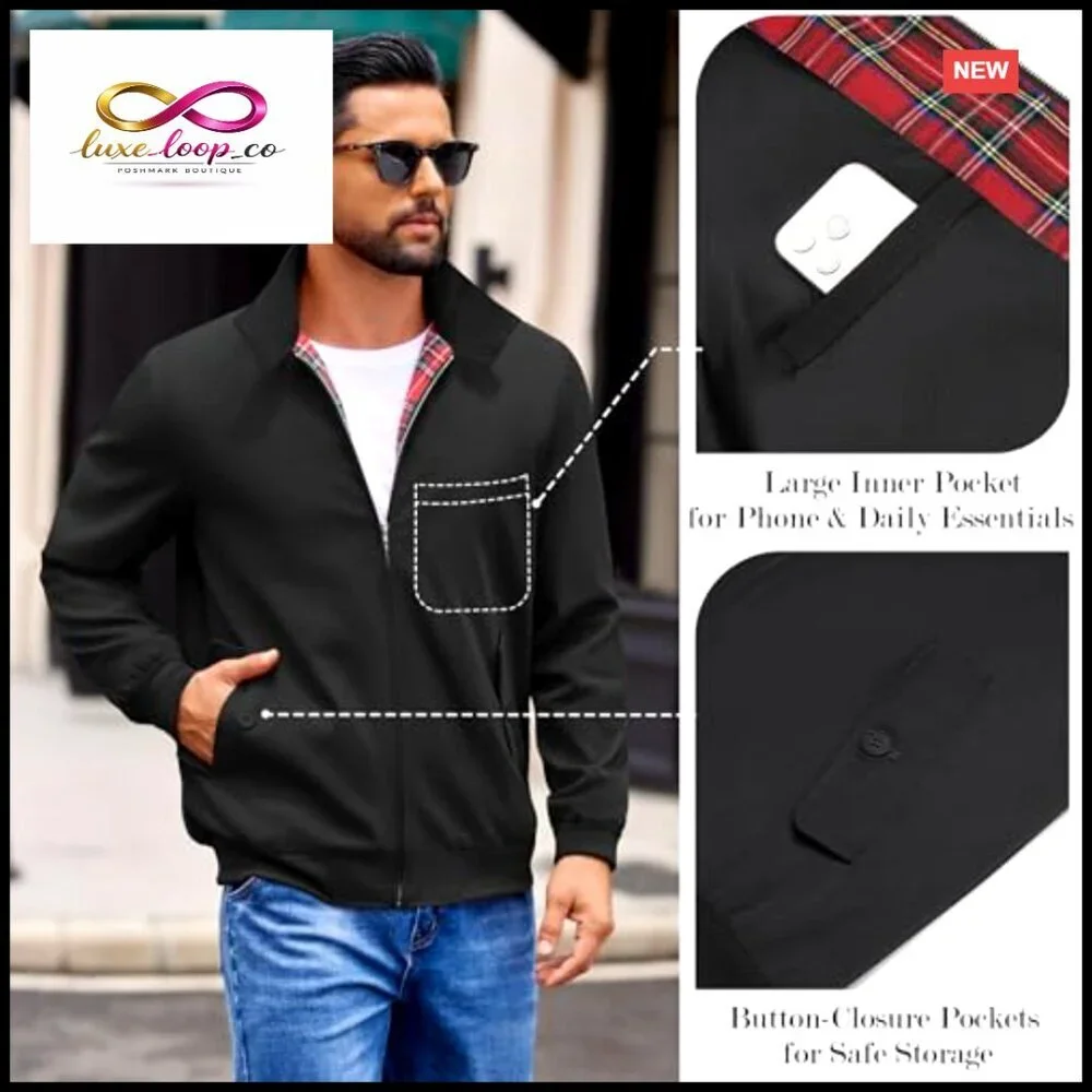 Lightweight‎ Windbreaker Jacket Stand Collar Zip Up Mens Casual Golf